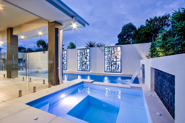 Concrete Swimming pool with white tiles 