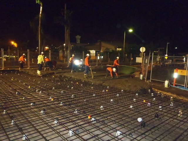 Night workers performing Concrete Resurfacing on Newcastle Roads