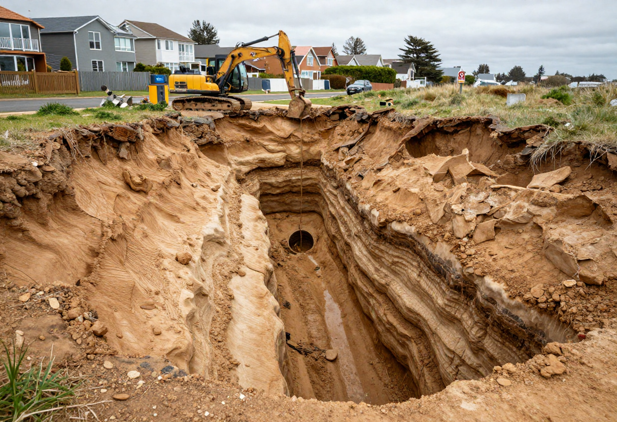 Trenching Services revealing reactive clay soil layers common to Newcastle region