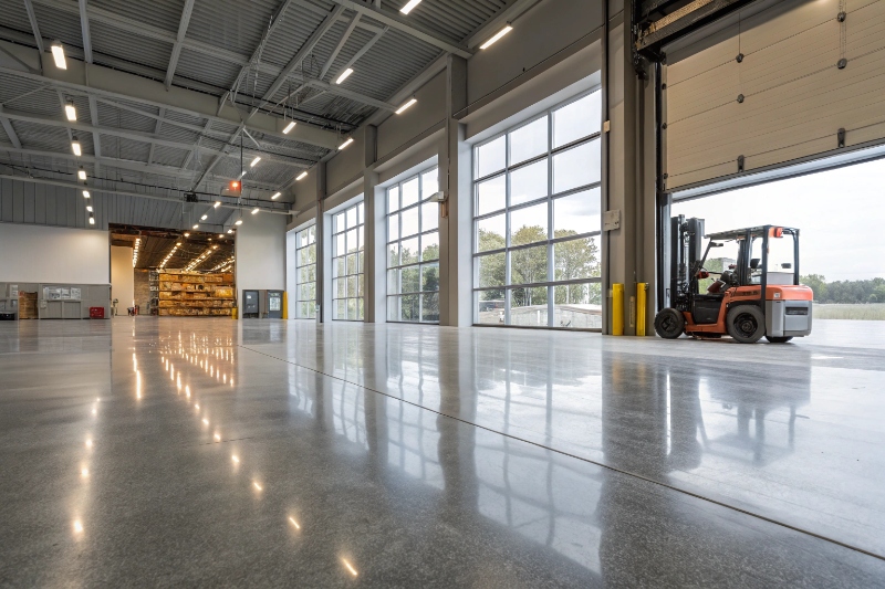Commercial concrete flooring in Newcastle warehouse with forklift-rated surface