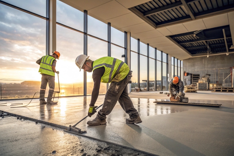 Professional commercial concreters installing concrete floor in Newcastle business