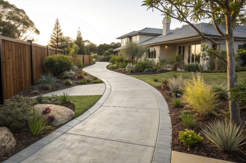 Concrete pathway connecting outdoor areas in Newcastle residential property