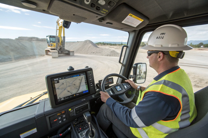 Excavator operator using GPS guided technology for precision excavation work in Newcastle