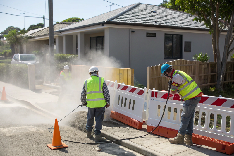 safe-concrete-demolition-newcastle Construction workers in safety gear performing compliant concrete demolition in Newcastle