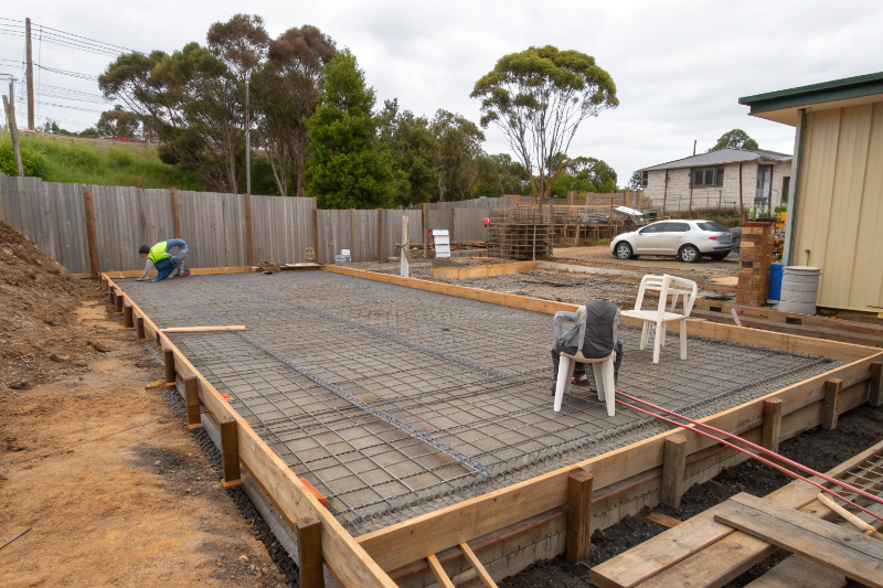 Steel reinforcement mesh installation for shed slab construction Newcastle