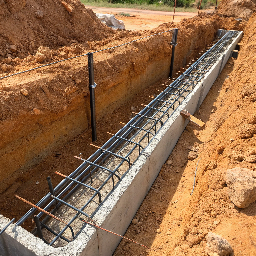 Excavated strip footing trench in Newcastle showing neat walls through reactive clay soil ready for reinforcement
