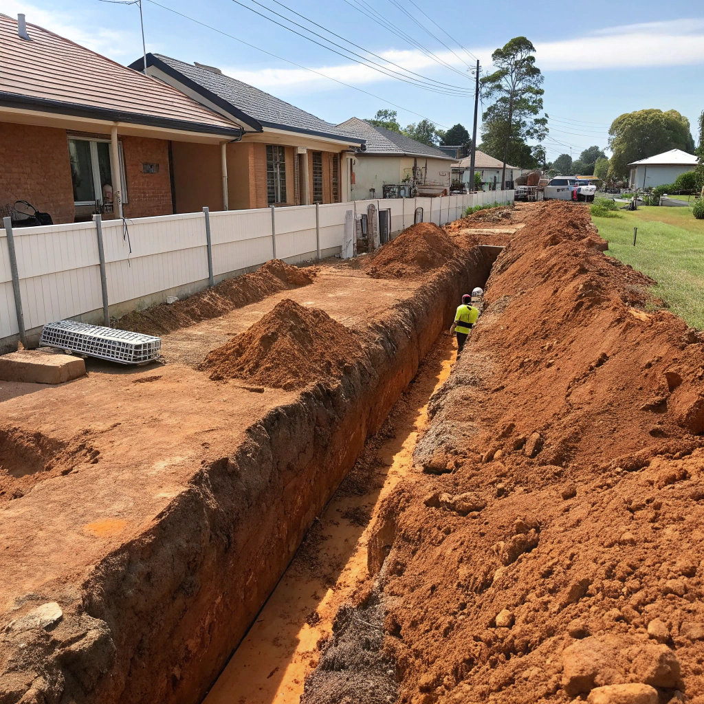 Steel reinforcement bars installed in strip footing trench Newcastle with spacers maintaining concrete cover