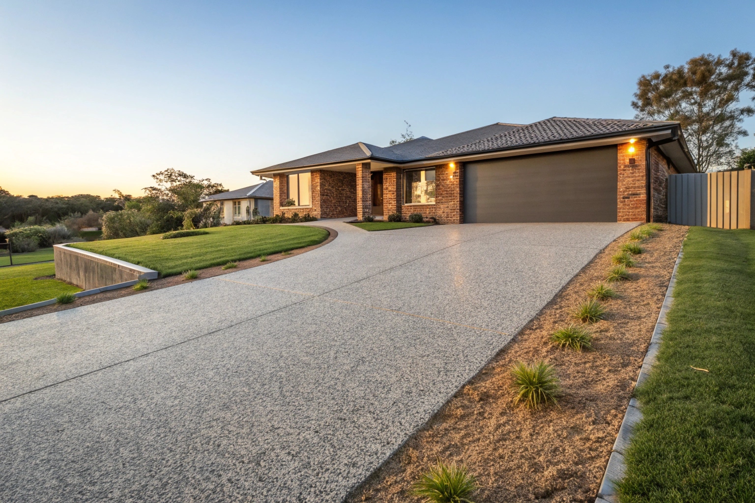 Exposed aggregate concrete driveway at a new home in Cameron Park